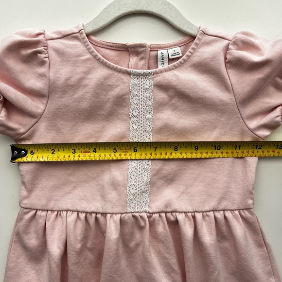 JANIE & JACK girls Crochet Trim ponte Dress Ruffle Puff Sleeve Pink Stretch 5 - Picture 6 of 7